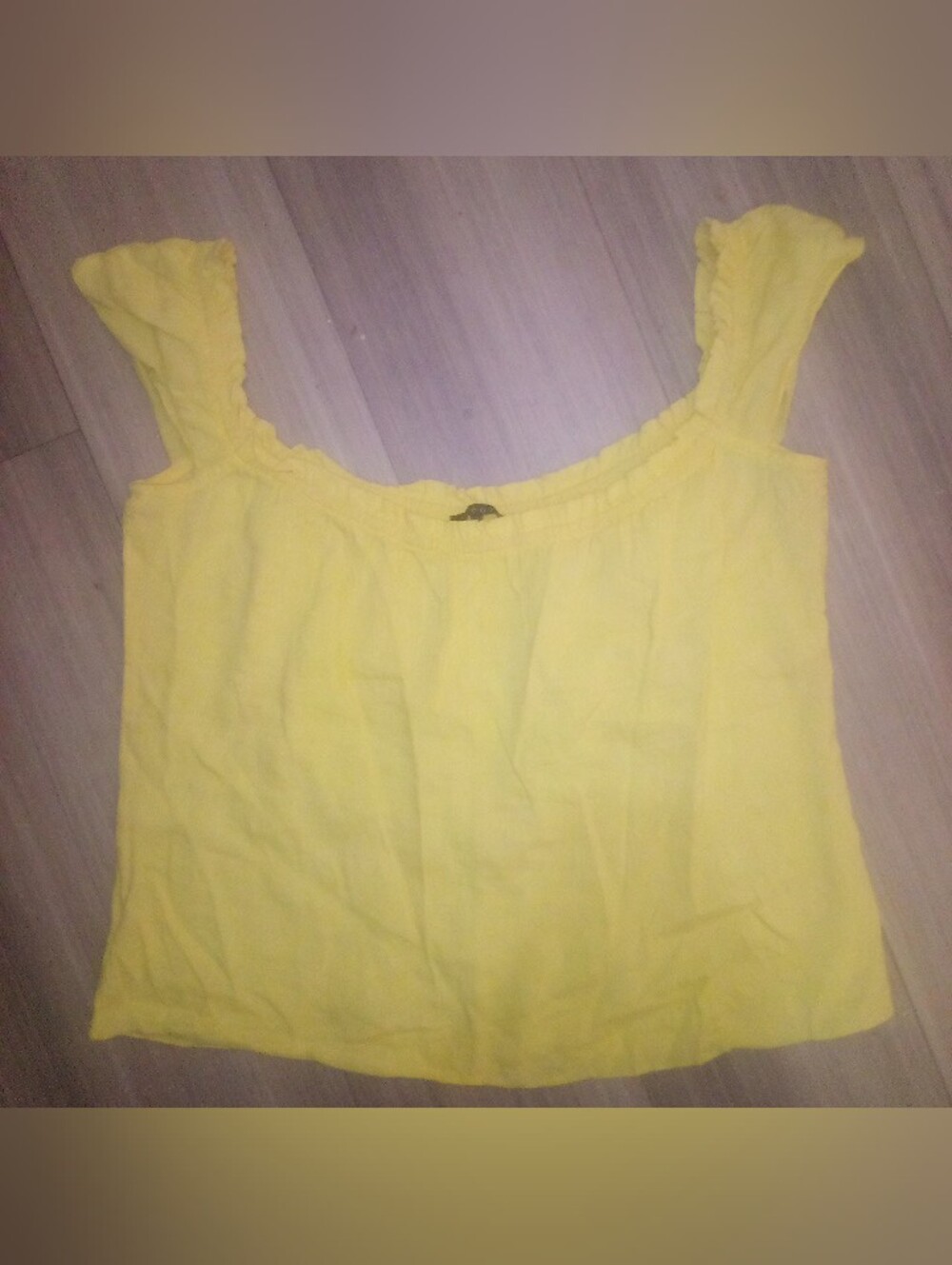 EUC: THEORY; LINEN-BLEND, RUFFLE WIDE STRAP TANK, YELLOW, SZ: P.